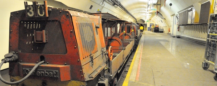 Greenbat rolling stock in Mail Rail. © Bradley Photography