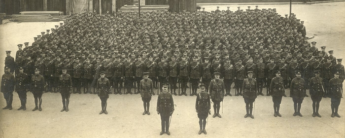 The Post Office Rifles on parade in the yard of King Edward Building, London (POST 56/6)