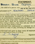 Image of Derek Carter's statement of employment, 1954