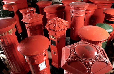 Aerial photograph of a group of pillar boxes